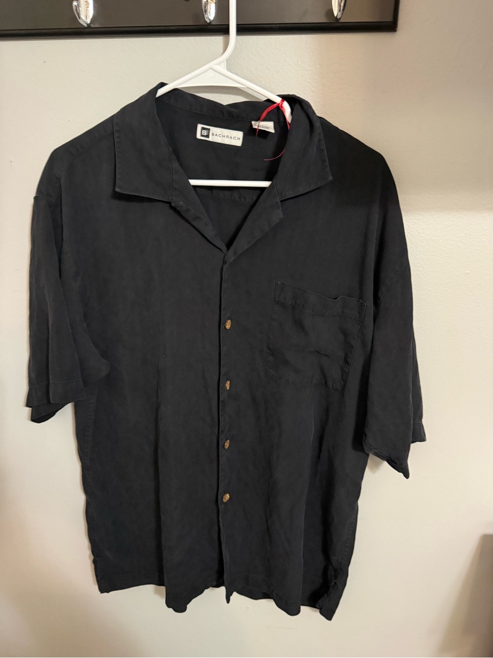 Bachrach Men's Black Short-Sleeve Button-Down Camp Shirt